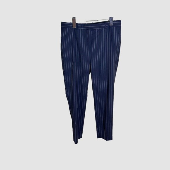 Boss Womens Striped Virgin Wool Tiluna Slim Suit Trouser Pants Pockets Navy Sz 4 - Picture 4 of 9